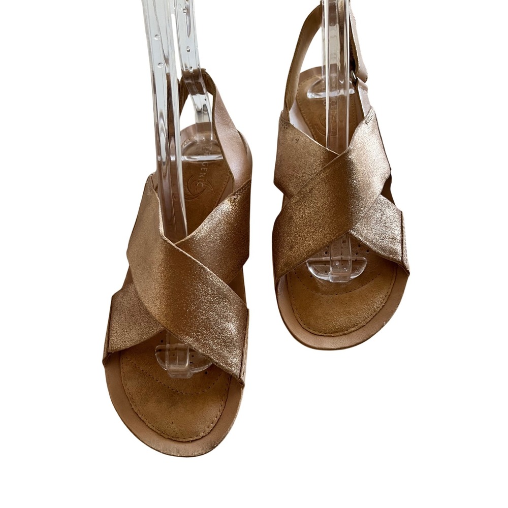 Clarks Trigenic Metallic Rose Gold Leather Cross Strap Sandals Womens 8.5